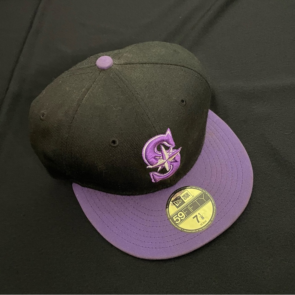 New Era 59FIFTY black/purple Seattle Mariners fitted cap sz 7 1/8